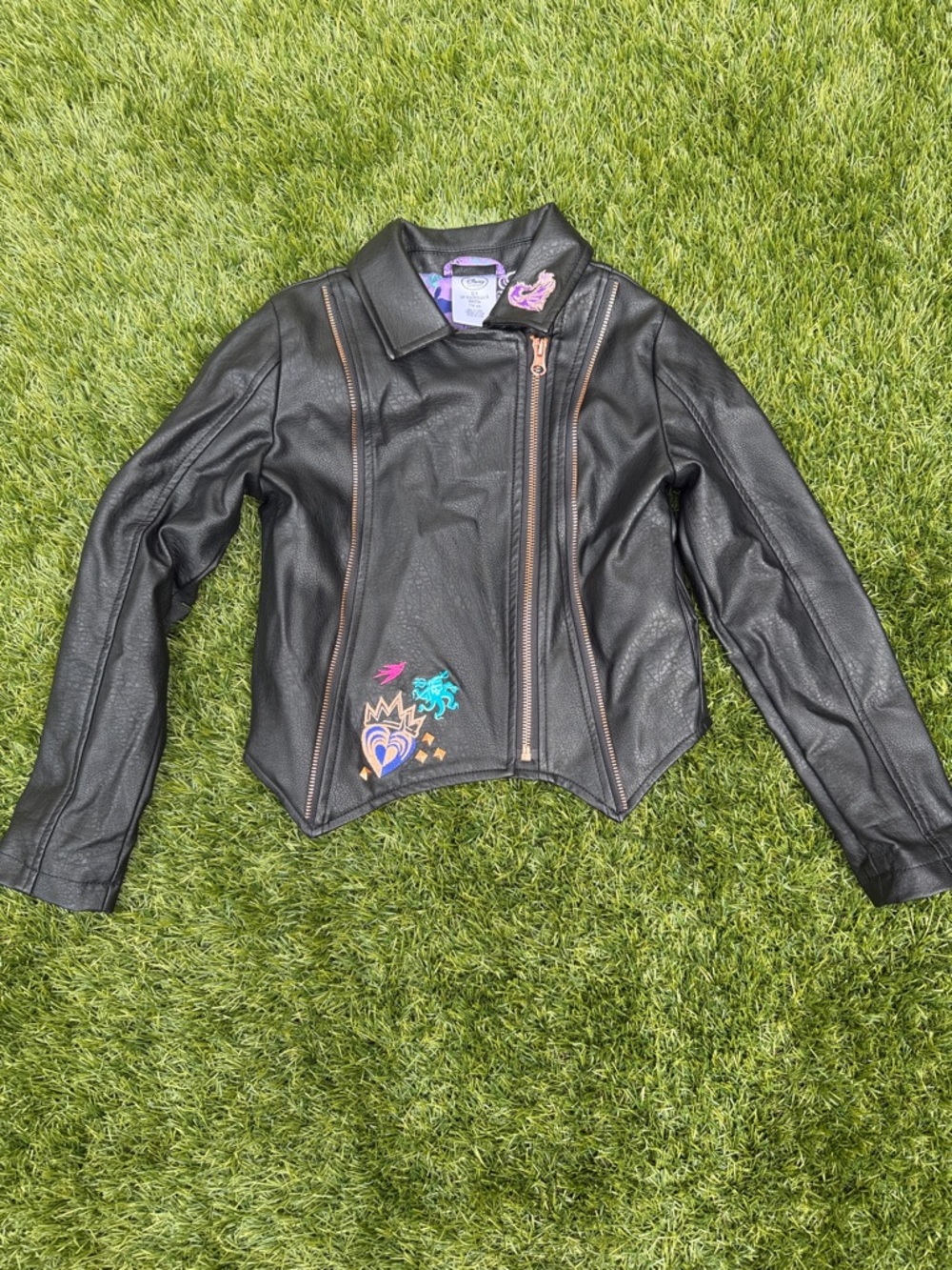 Disney Descendants Mal Faux Leather Moto Jacket Girls Size 5/6 Villain Dragon